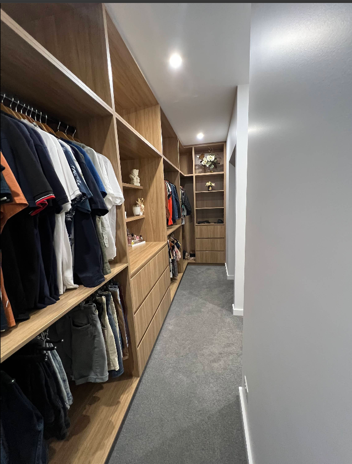 Walnut walk-in wardrobe